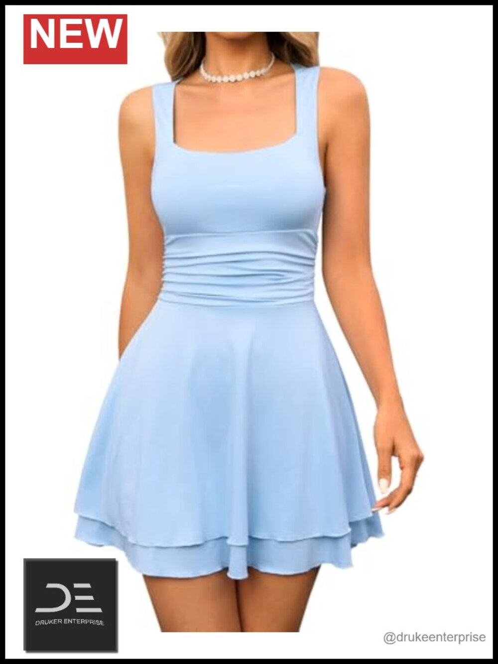 Women's Summer Graduation Mini Dress Square Neck Ruffle Ruched Waist Flowy